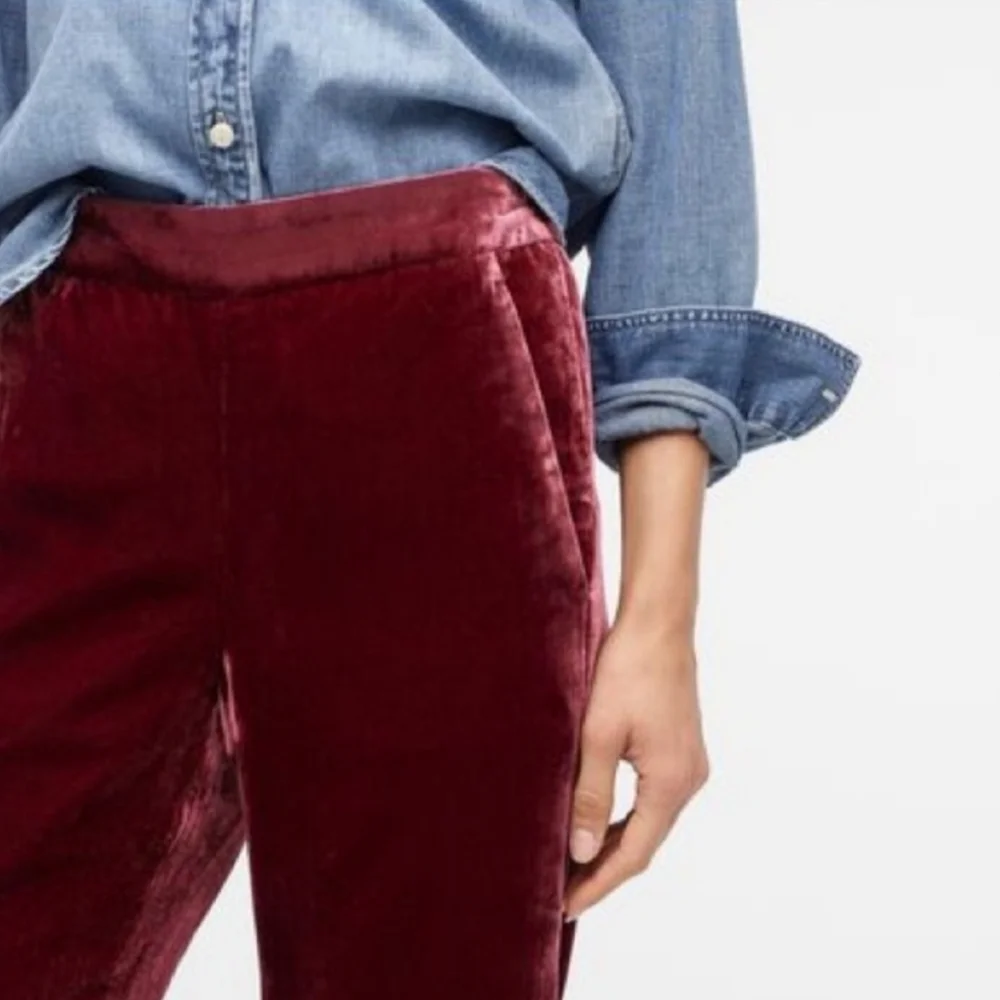 J. Crew luxe burgundy velvet easy pull on pants